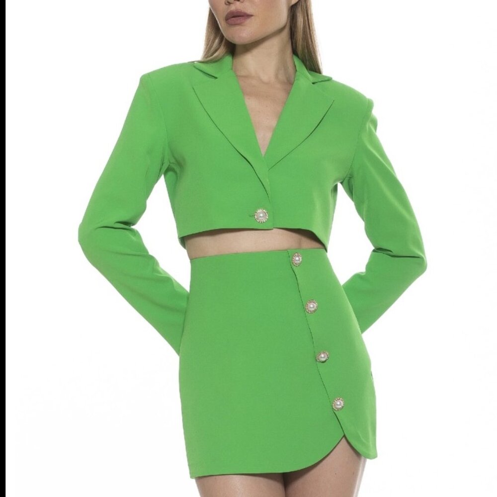 Alexia Admor Womens Green Cropped Blazer Size S